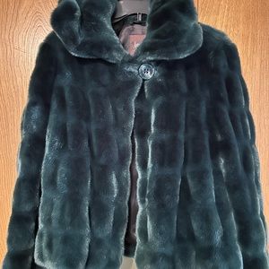 Emerald Mink Faux Fur Couture Notch Collar Coat